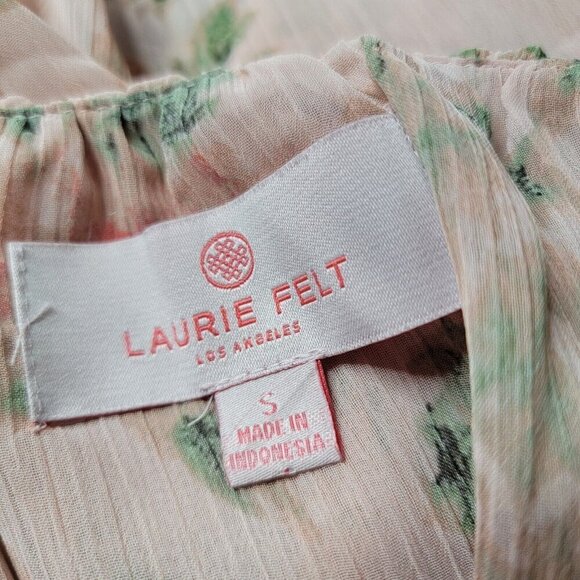 Laurie Felt Pink Blossom Florals Peasant LongSleeve Scrunch Cuff Blouse Size S - Picture 6 of 10